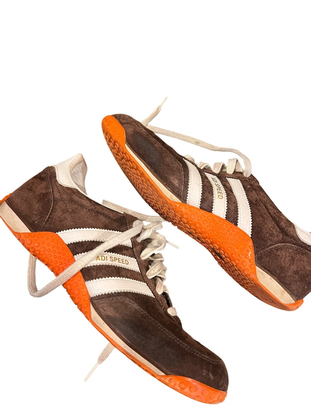 adidas speed Originals Brown Suede Sneakers with Orange Outsole